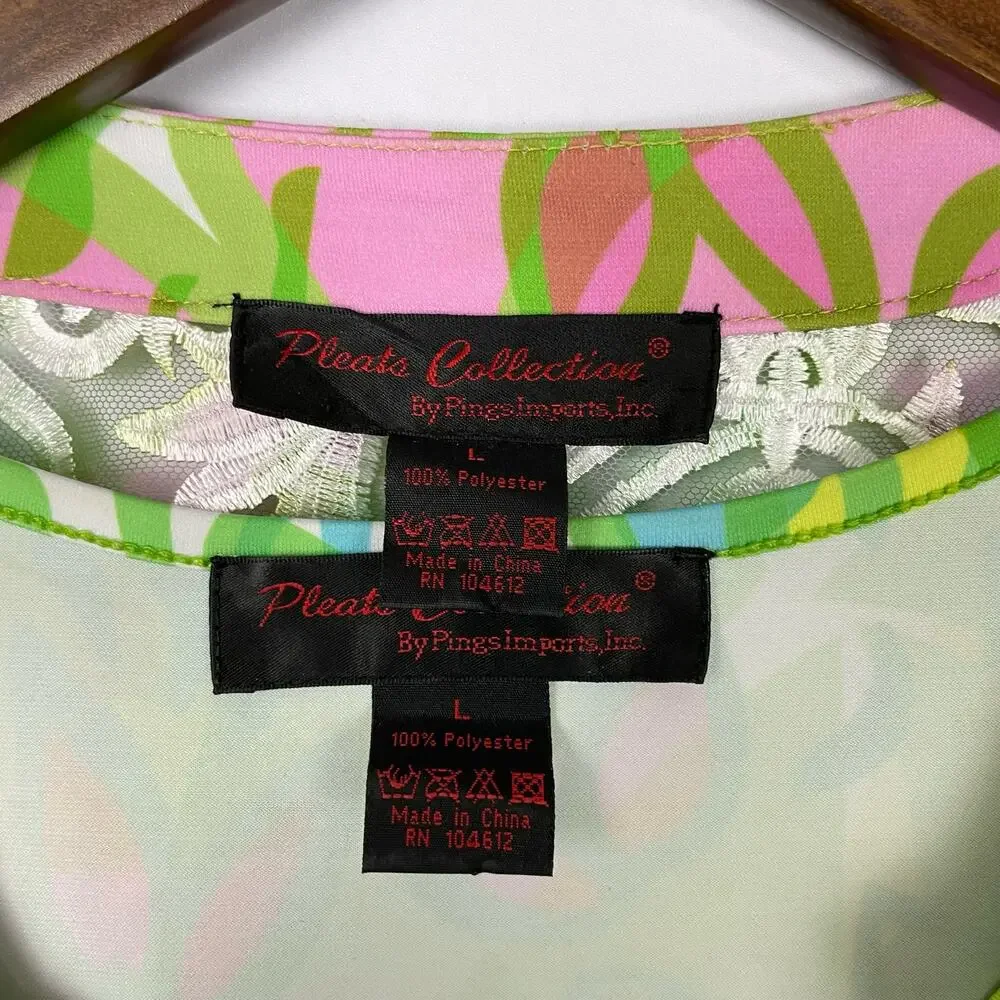 Pleats Collection | Bright Neon Green & Pink Floral Lace Sheer Jacket Tank Set
